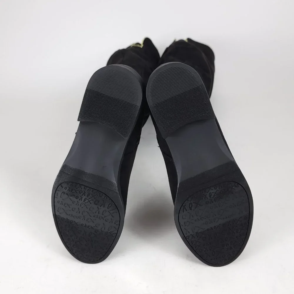 XOXO‎ Tristen Black Faux Suede Over The Knee Beaded Trim Flat Boots Women 7.5M